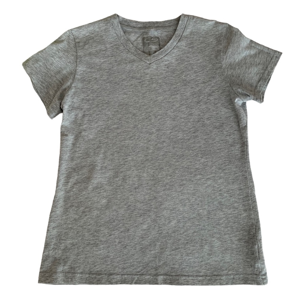 C9 by Champion T-Shirt Duo Dry Logo V-Neck Short Sleeves Gray Girls Size L